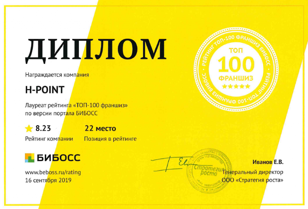 Диплом ТОП 100 Бибосс